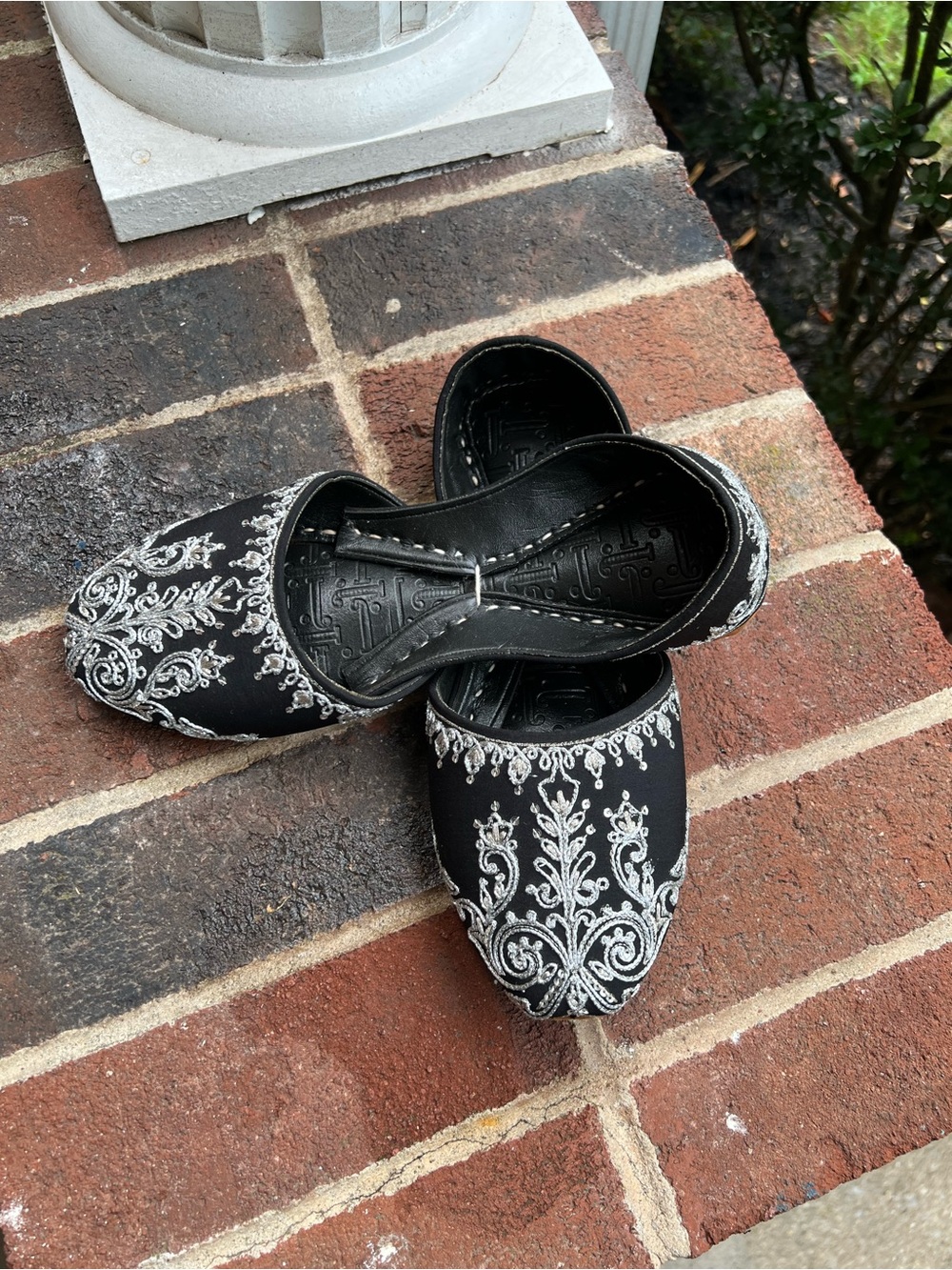 Women's Black Embroidered Slip-On Flats